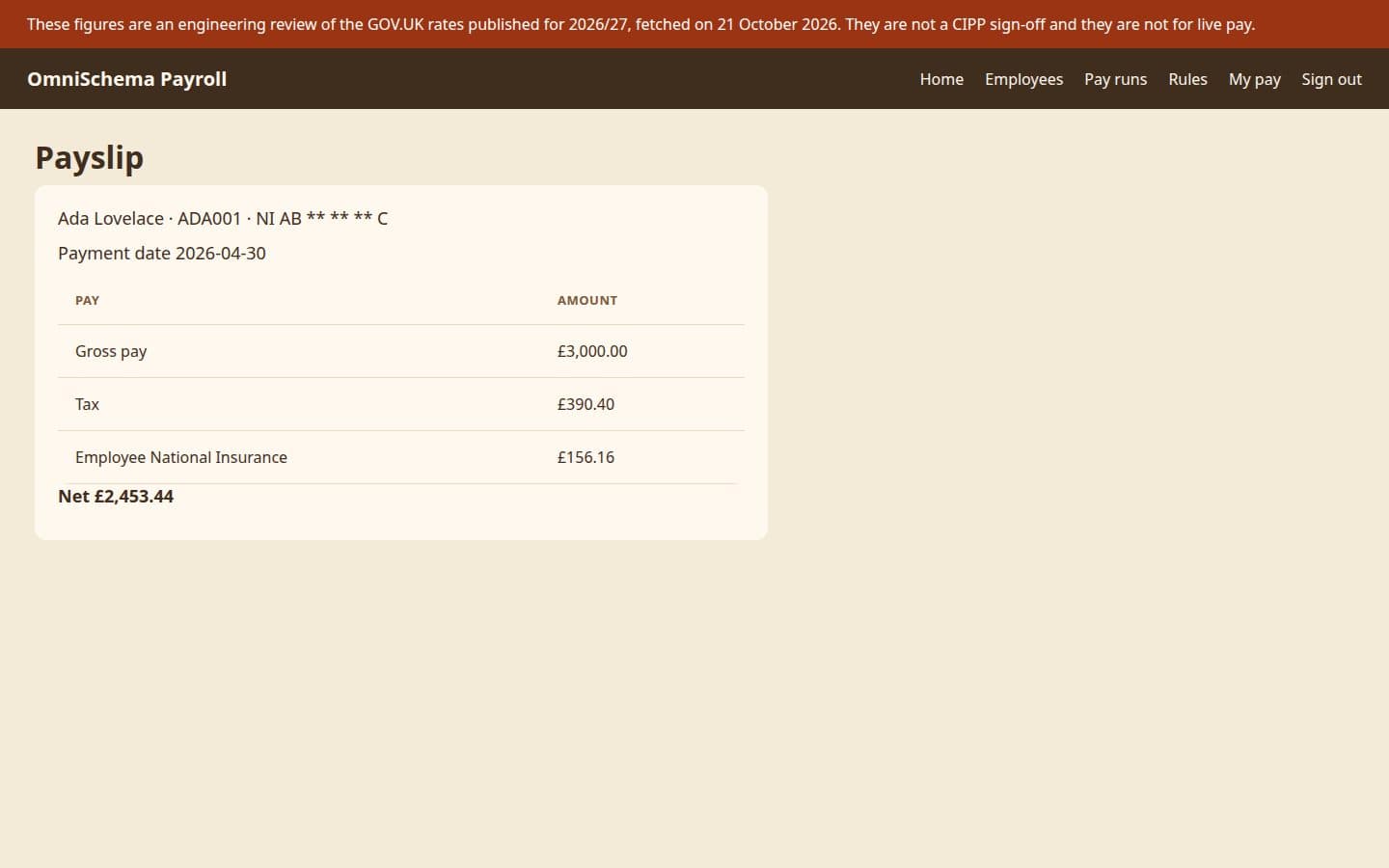 OmniSchema Payroll: A payslip for each person