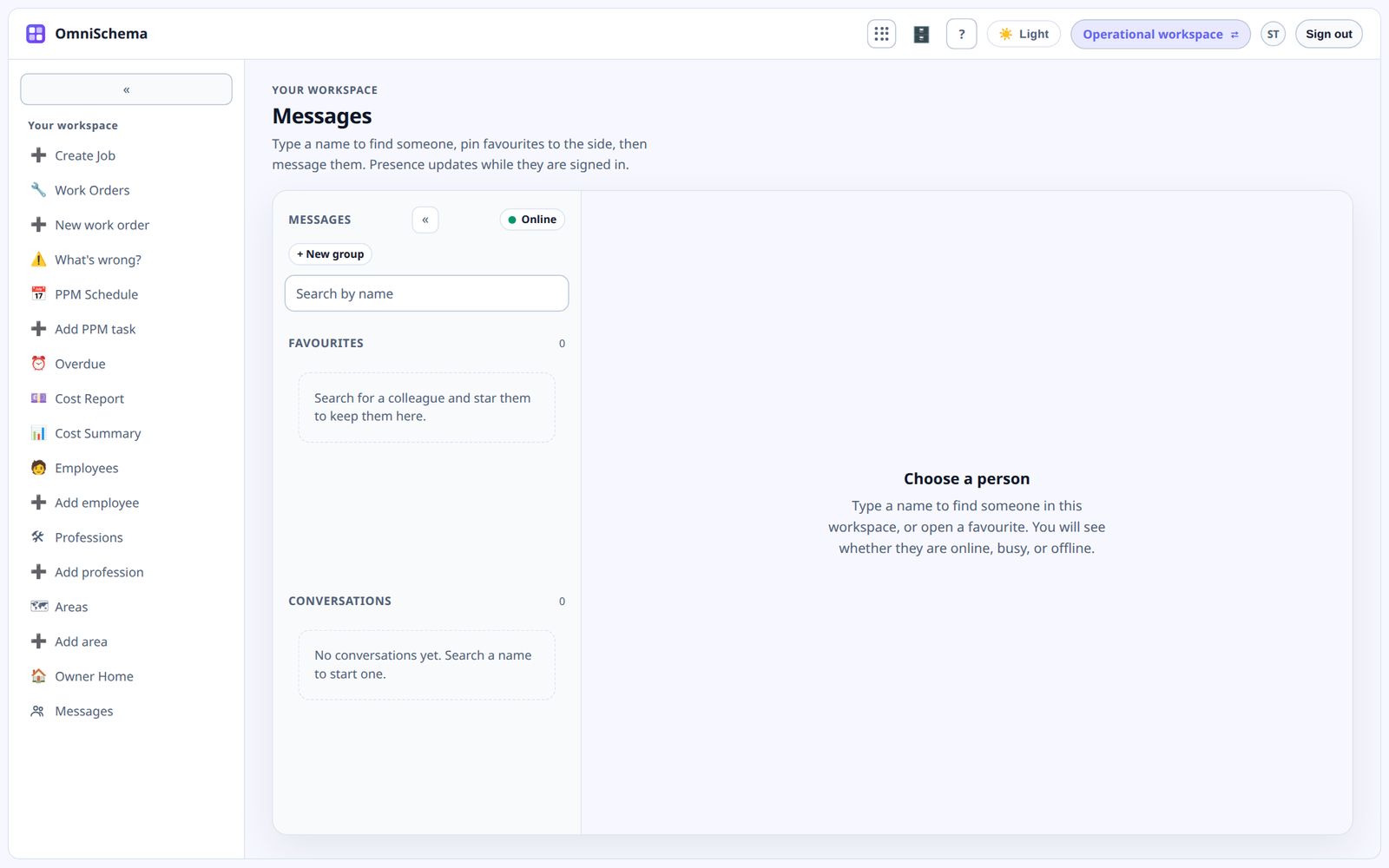 Direct messages and group conversations, kept inside the business's own system
